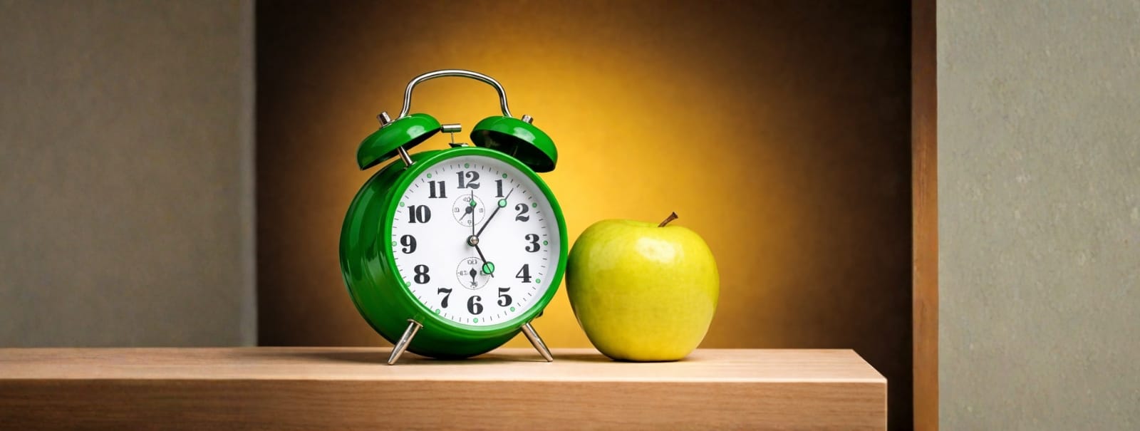 Clock and apple representing intermittent fasting and timed eating